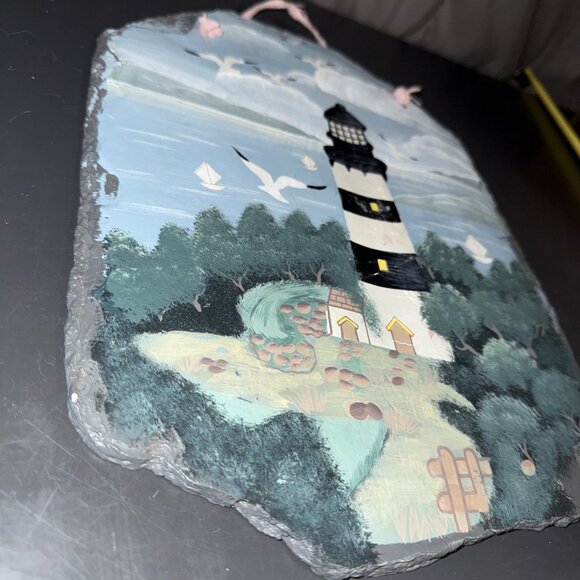 Vintage Young's Incorporated Slate Plaque Lighthouse Hand Painted 13"L x 10"W - Picture 15 of 16